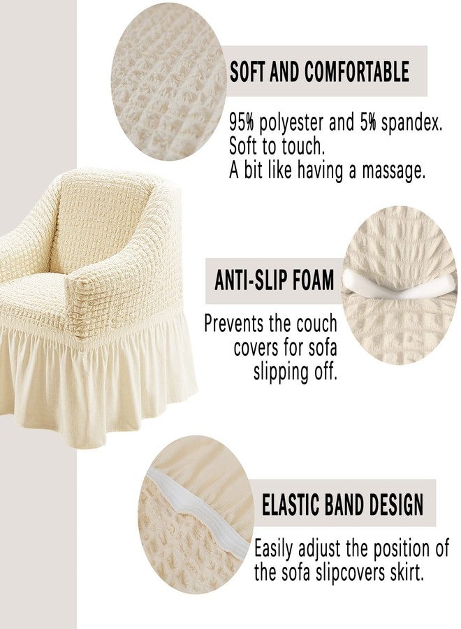 Jeloris Stretch Armchair Slipcover Easy Fitted Sofa Couch Cover with Skirt, Durable Washable Universal High Elastic Furniture Protector for Kids, Pets (Small, Off-White) - Image 3